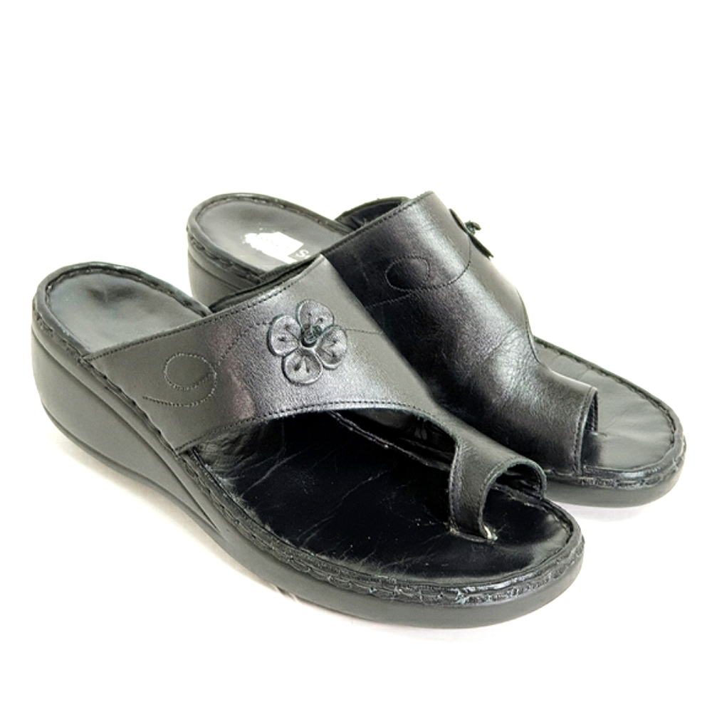 Joseph Seibel leather comfort platform wedge slip-on Sandals with toe cuff